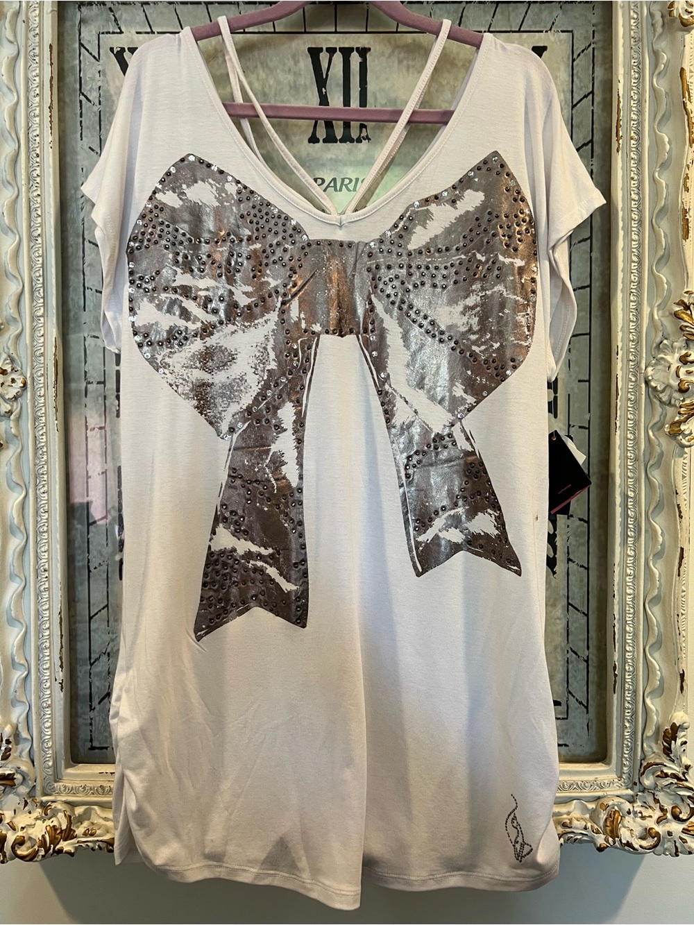 Baby Phat Plus Size Short Sleeve Top with Silver Metallic Bow NWT!!